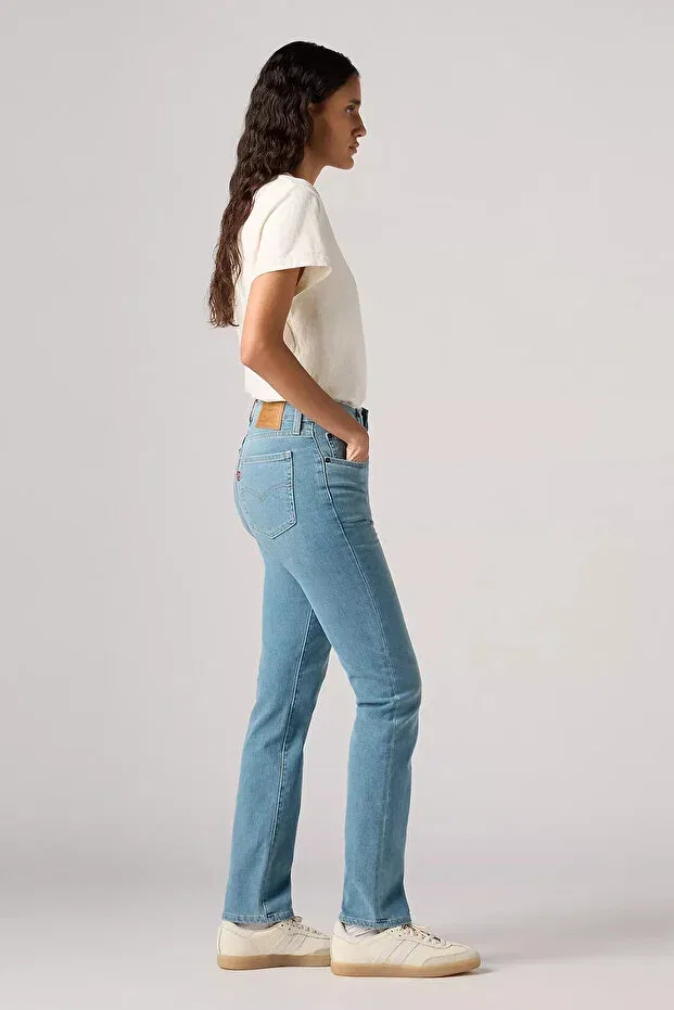 Женские джинсы прямого кроя с высокой посадкой 724 stretch cotton slim straight high waist straight leg jeans Levi'S, Light Indigo - Worn In — фото 3
