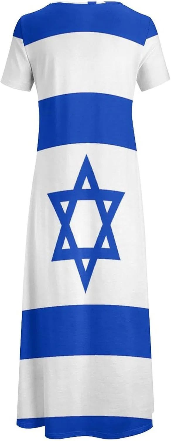 Женское летнее макси-платье с коротким рукавом, круглым вырезом, Israel Flag Israeli Star, Style — фото 4