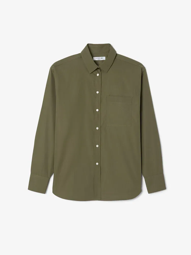 Рубашка LACOSTE оверсайз поплиновая, 100% хлопок, голубая — фото 4