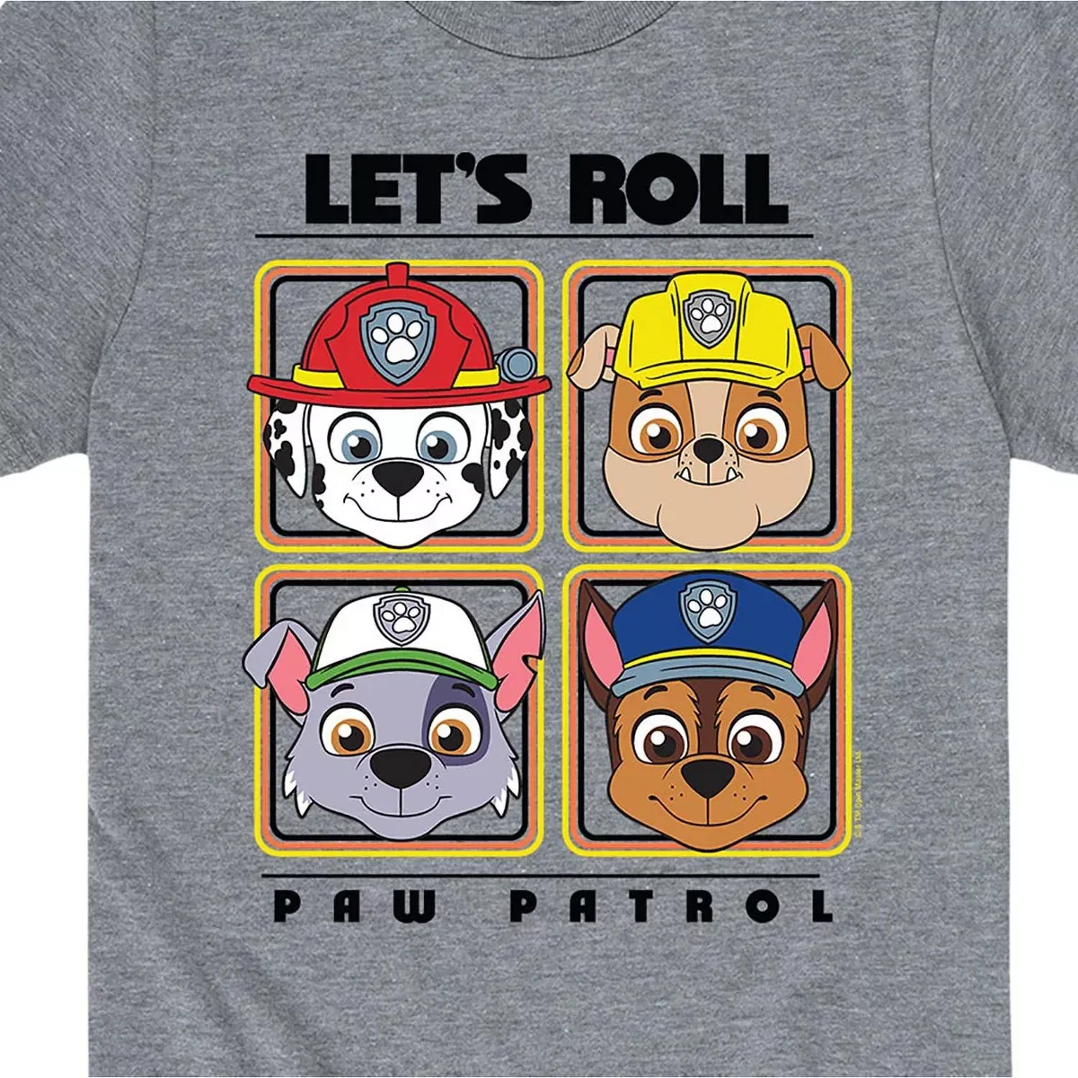 Детская футболка с принтом Let's Roll Marshall Rubble Chase Everest PAW Patrol, Heather Grey — фото 2