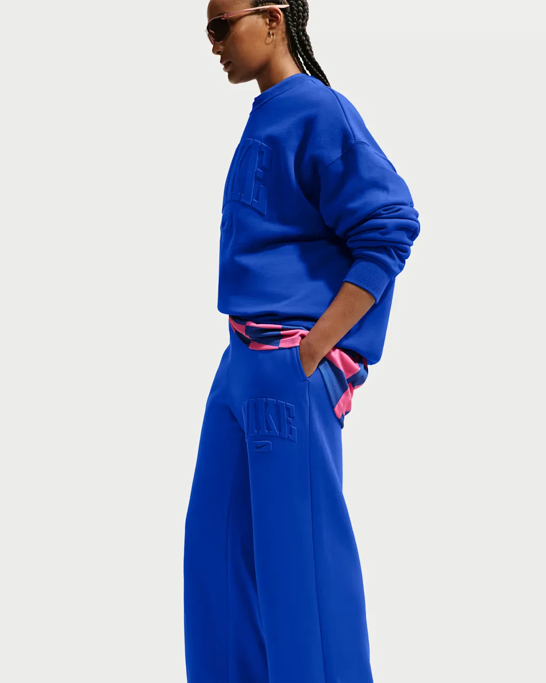 Женские брюки средней посадки с широкими штанинами Nike Studio Fleece Medium Weight, Old Royal/Old Royal — фото 4