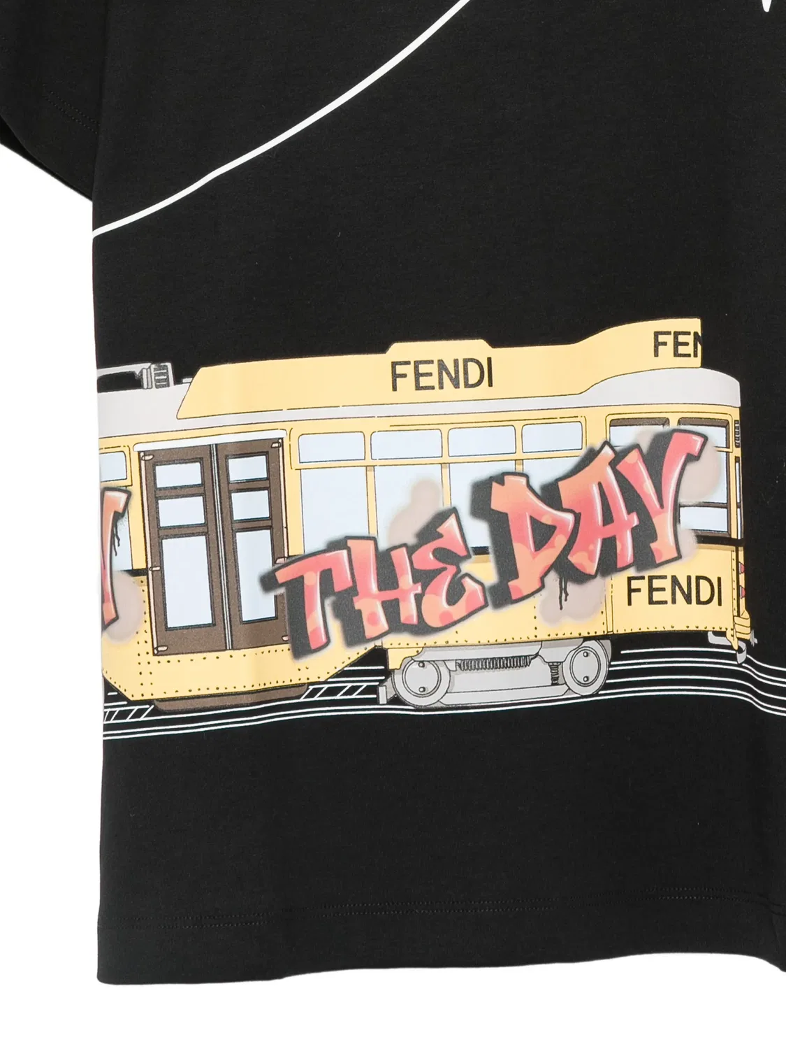 Хлопковая футболка с графичным принтом FENDI, черный — фото 3