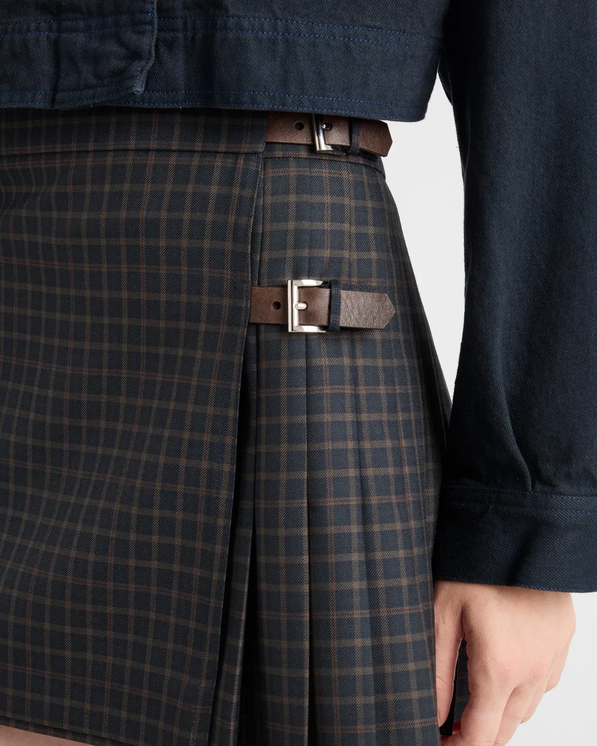 Миниюбка из шерсти в клетку Prada, синий — фото 3