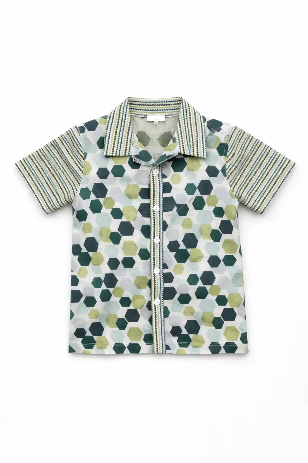 Детская рубашка для мальчиков с принтом из фигур Shapes Camp Shirt Alto Modas, Green Multi — фото 2