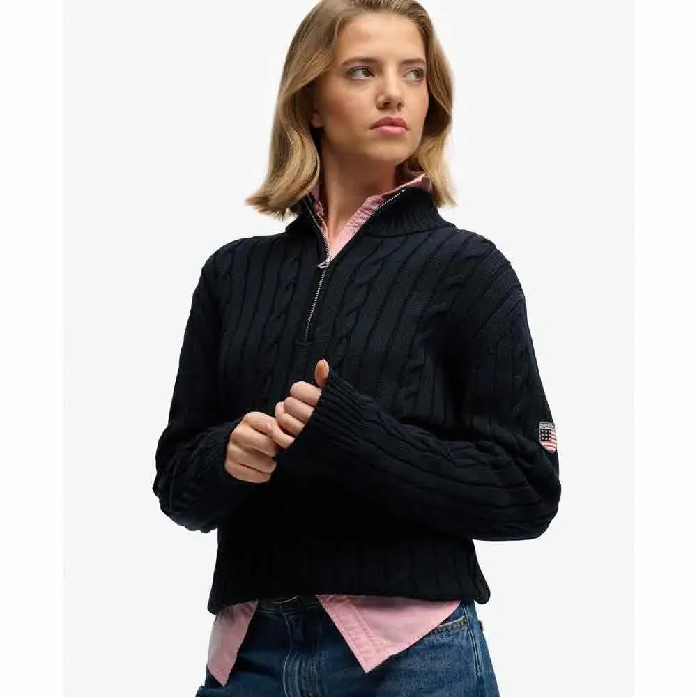 Свитер половинная молния Superdry Slouchy Cable Superdry, черный — фото 4