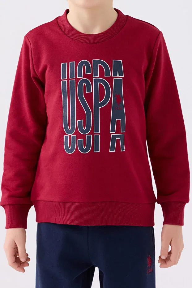 Детский комплект свитшот-брюки с принтом U.S. Polo Assn., Burgundy — фото 4