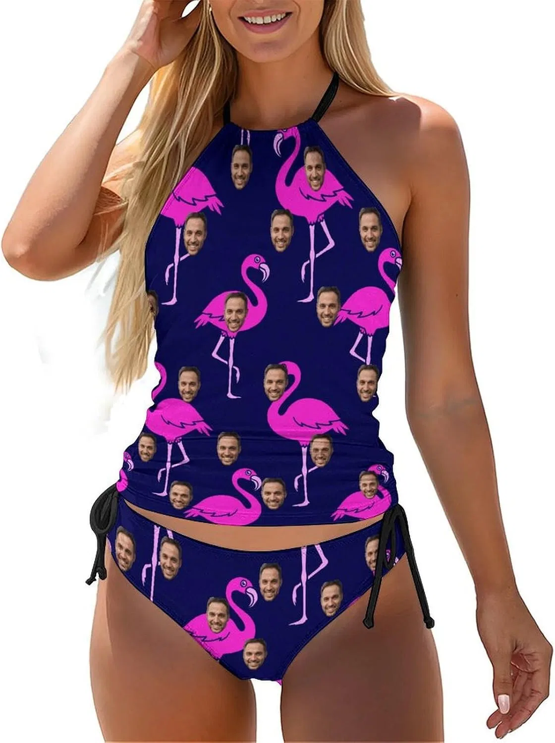 Женский танкини с кастомизацией Halter Neck, Purple Flamingo
