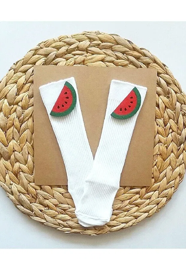 Детские гольфы для девочек с принтом Watermelon Felt Decorated Knee Socks Asa Bebek Çocuk, Watermelon Pattern 2
