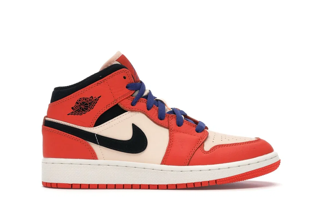 Детские кроссовки Lifestyle с длинной шнуровкой Jordan 1 Mid, Team Orange/Black-Crimson Tint