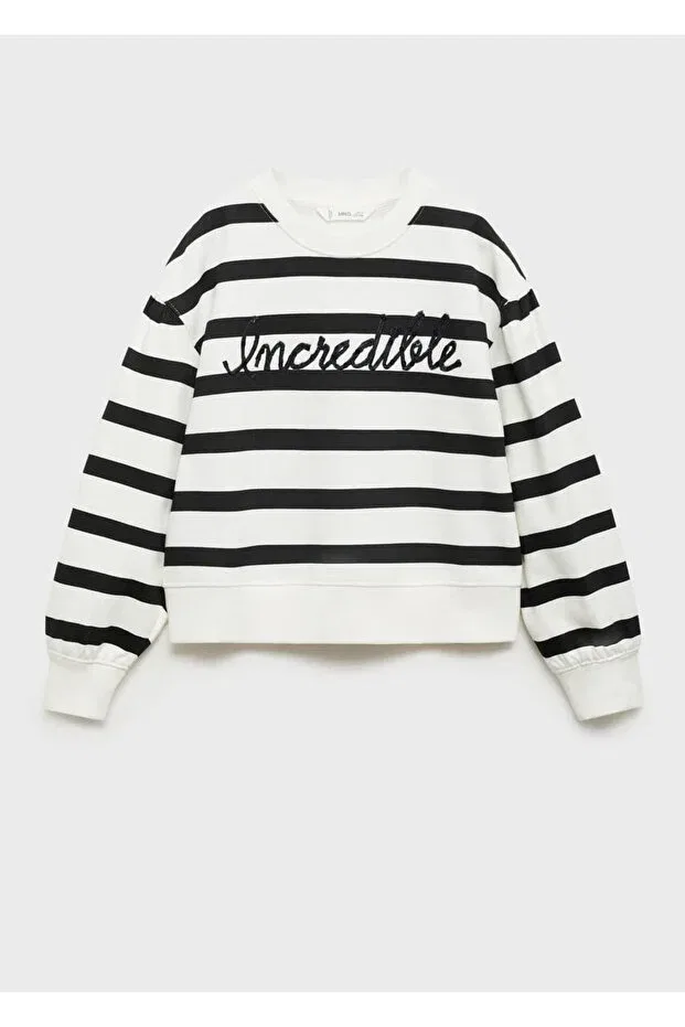 Детские свитшот для девочек полосатый Mango Kids, Off White — фото 3