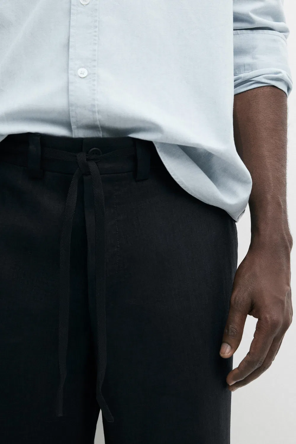 Брюки из 100% льна с эластичным поясом Massimo Dutti, тесно-синий — фото 4