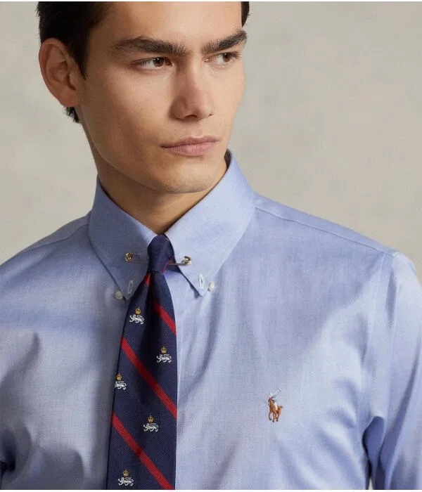 Мужская рубашка с длинным рукавом Custom Fit Polo Ralph Lauren, синий — фото 4