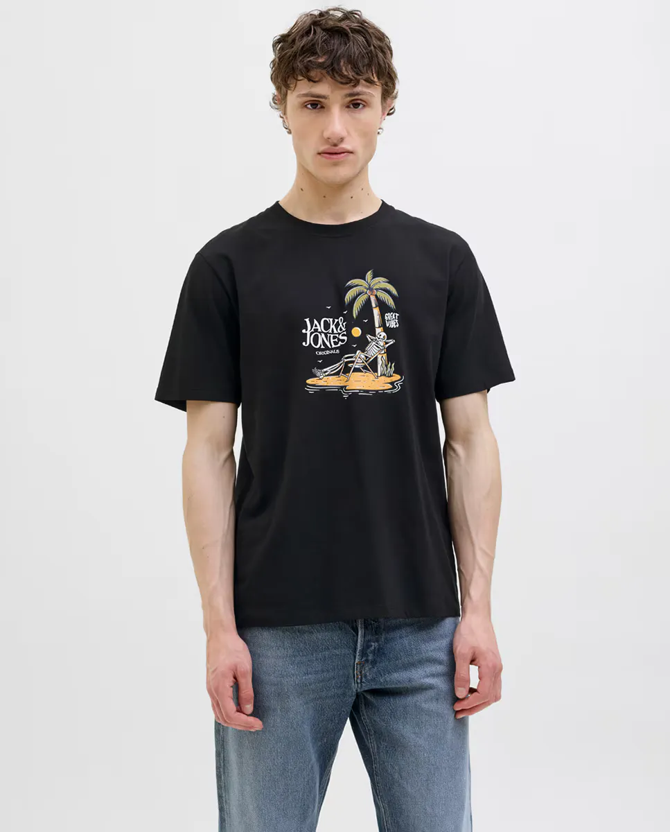 

Мужская футболка с коротким рукавом и принтом спереди Jack & Jones, черный