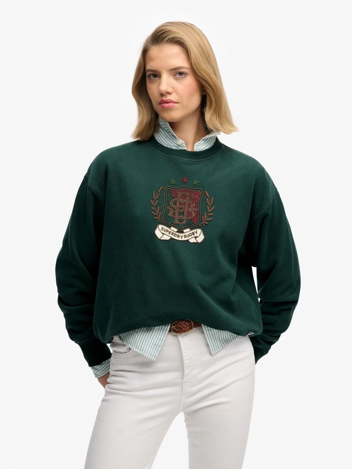 Свитер свободного кроя с вышивкой Crest Superdry, зеленый — фото 2
