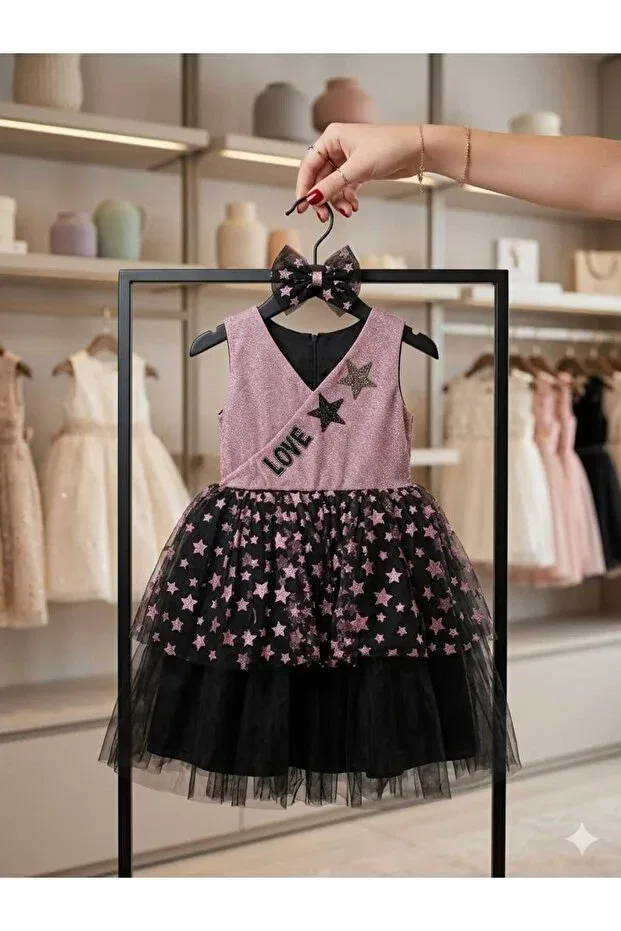 Детское платье для девочек с принтом Starry Silvery Love Model Hilal Akıncı Kids, Purple — фото 3