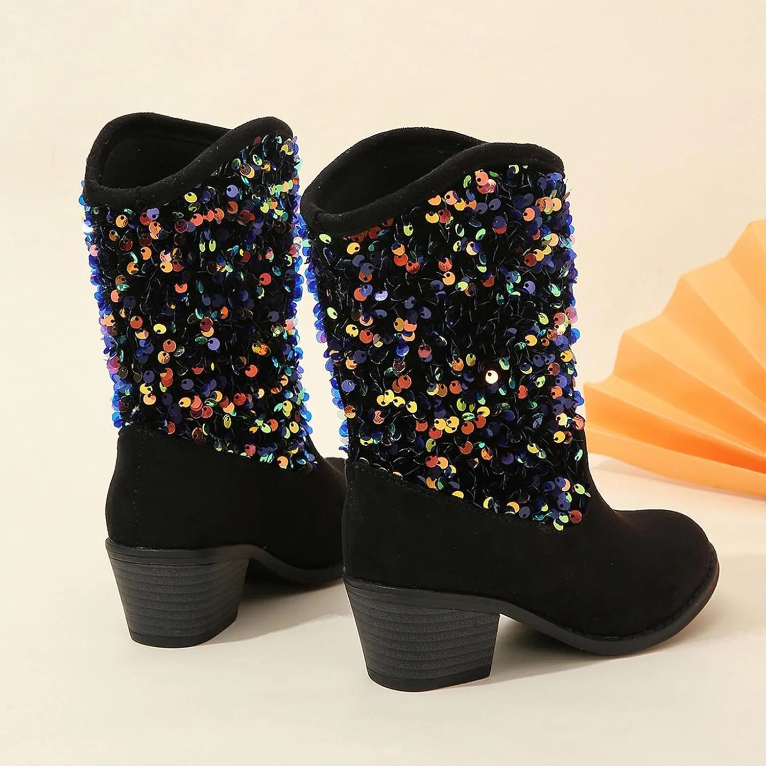 Детские сапоги для девочек с блестками Sparkly Girls Boots, Black — фото 4