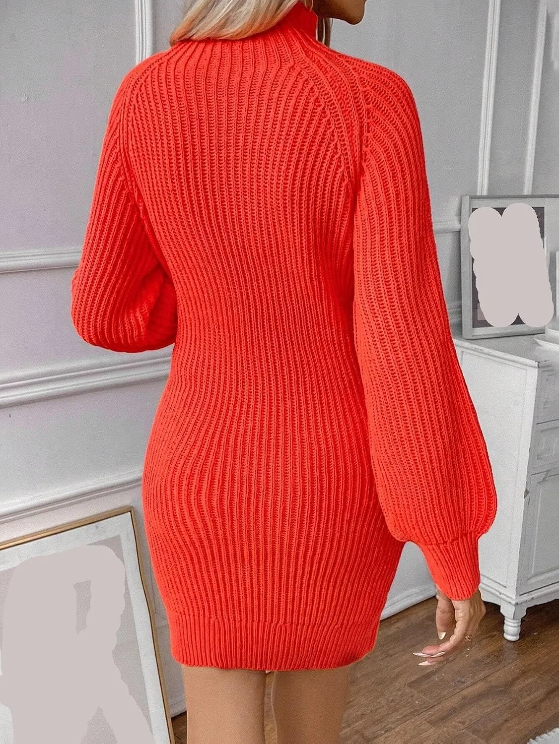 Женское платье-свитер с воротником-стойкой Raglan Sleeve, Orange — фото 3