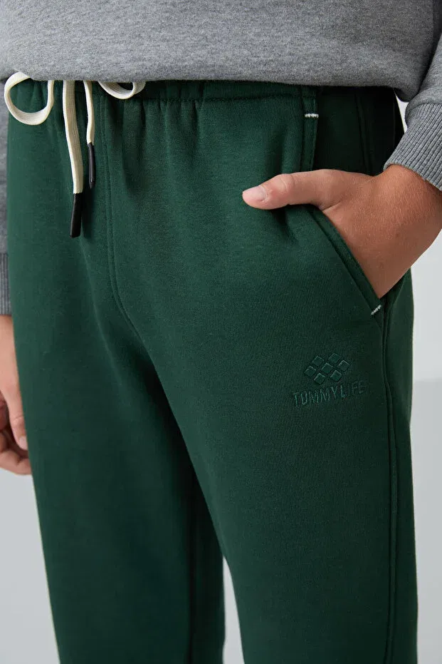 Детские спортивные штаны для мальчиков с принтом Pine Green Cotton Thick Fleece Lined Standard Fit Printed Boys' Tracksuit Bottom Tommy Life, Pine Green — фото 4