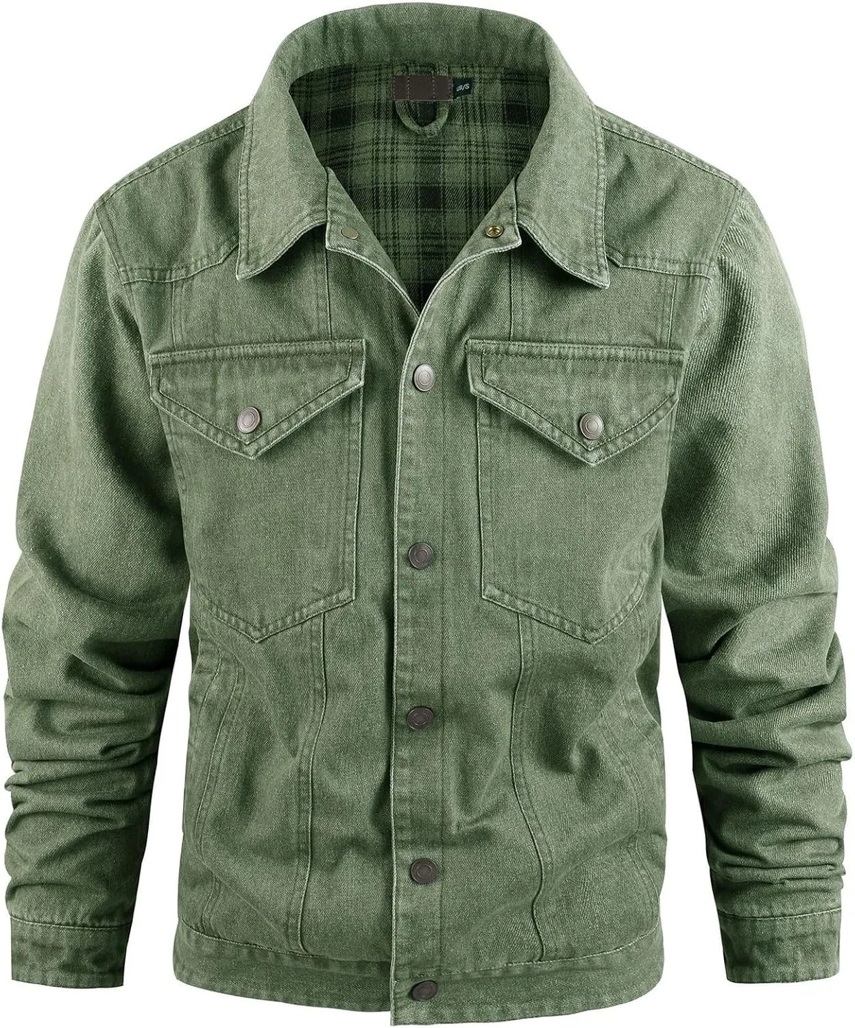 Мужская джинсовая куртка с фланелевой подкладкой, Vintage Cowboy Cut, зелёный — фото 3