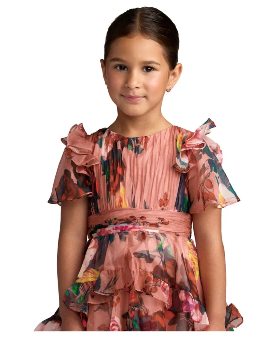 Платье-макси из шифона с принтом Ruffle High-Low Mac Duggal, Rose Multi — фото 3