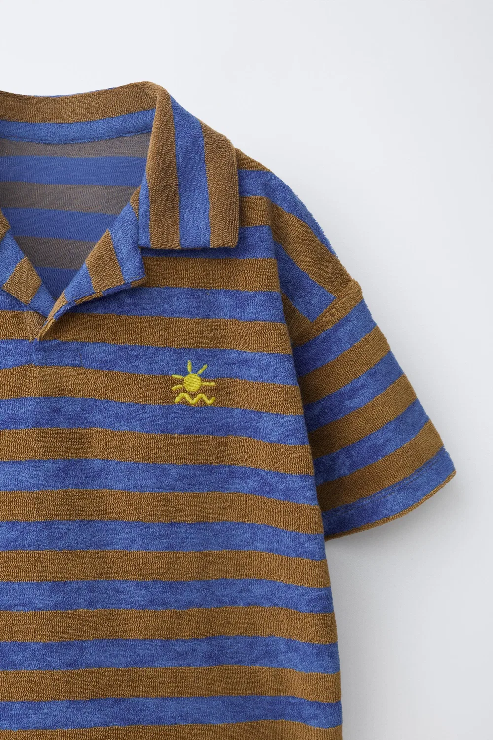 Комплект из полосатой махровой рубашки-поло и шорт-бермуд ZARA, Blue — фото 3