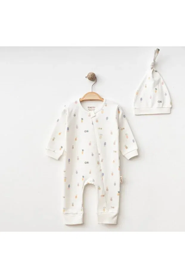 Детский комбинезон для мальчиков с коротким рукавом Pineapple Pattern Strawbaby, Ecru