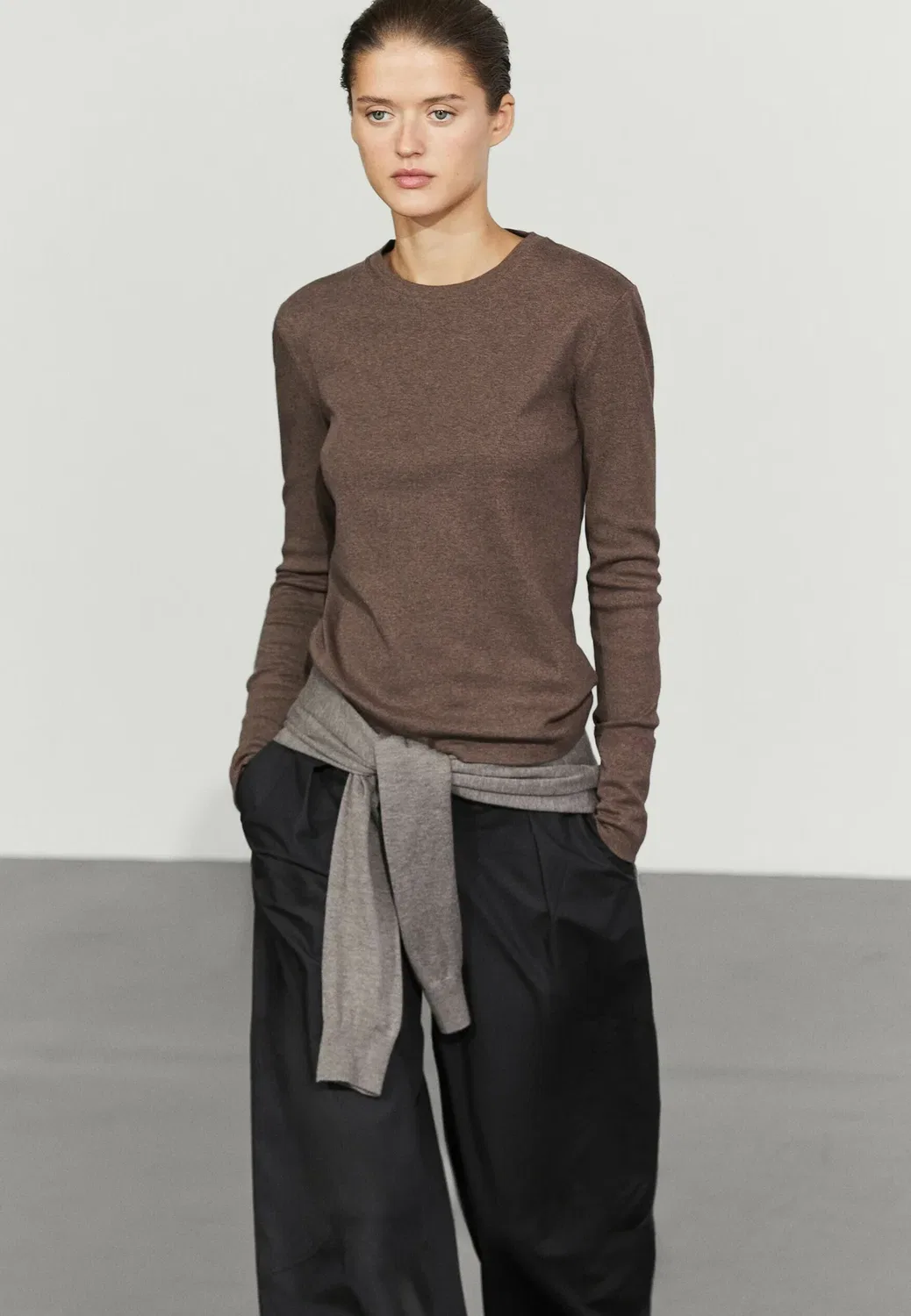 Топ с длинными рукавами Massimo Dutti, Mottled Brown