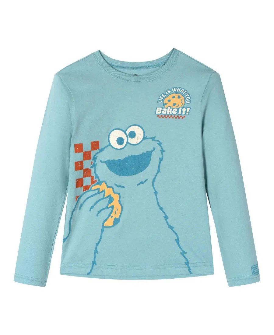 Комплект из 2 детских лонгсливов с принтом Sesame Street, Cream Blue Cookie — фото 3