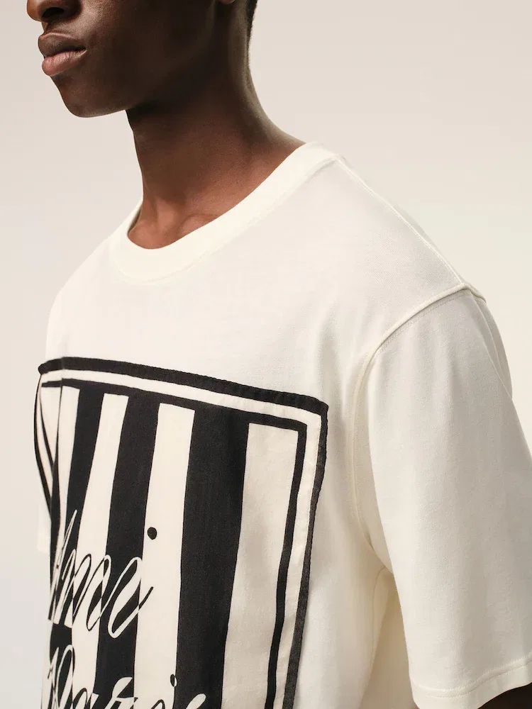 Футболка с принтом Boxy Fit Short Sleeves AMI PARIS, Blanc Creme/Noir — фото 3