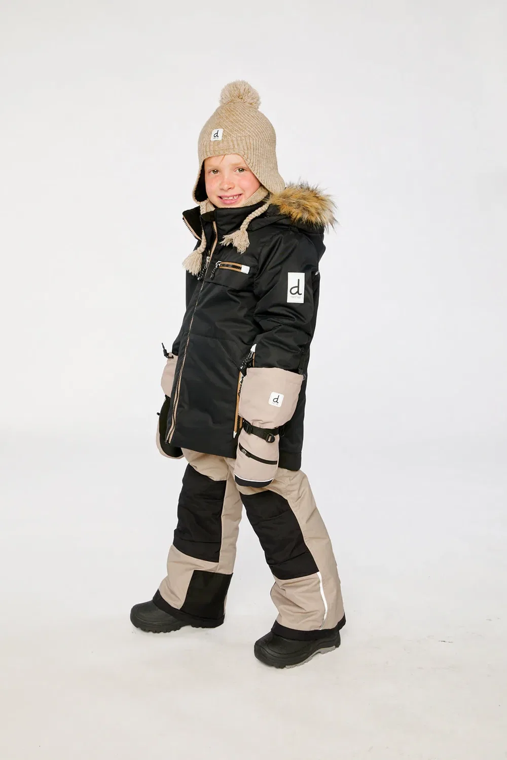Детский комбинезон для мальчиков зимний утепленный комплект Two Piece Play Snowsuit Deux par Deux, Black and Beige — фото 3