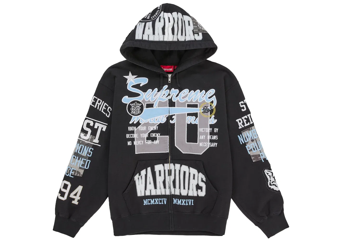 Мужская худи на молнии с принтом Supreme Warriors Applique Supreme, Black