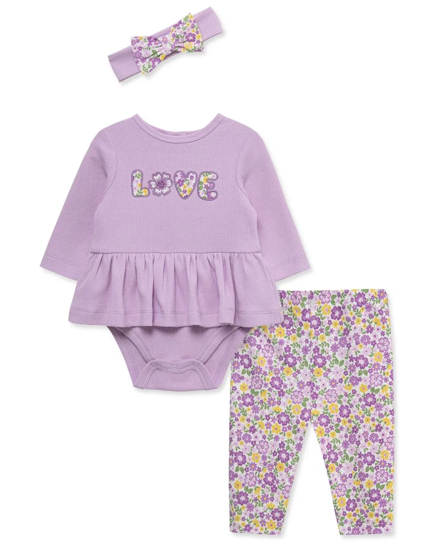 Комплект из боди, леггинсов и повязки на голову с длинным рукавом Little Me, Lilac