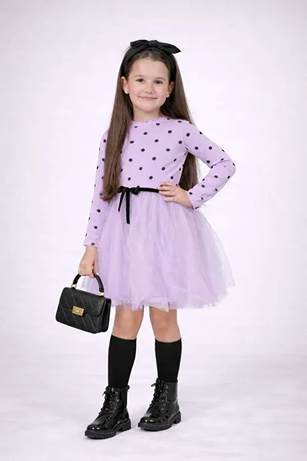Детское платье для девочек с принтом Polka Dot Neocotton, Lilac