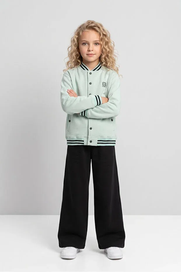 Детский спортивный костюм для девочек с принтом College Collar Wide Leg Black One, Mint Green — фото 2