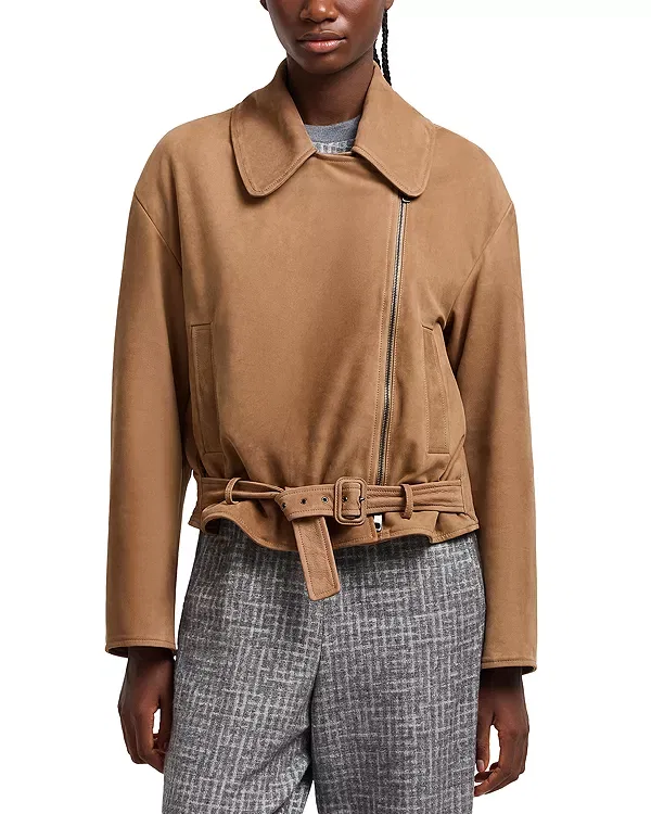 Женская куртка из нубука с поясом Emporio Armani, Warm Beige