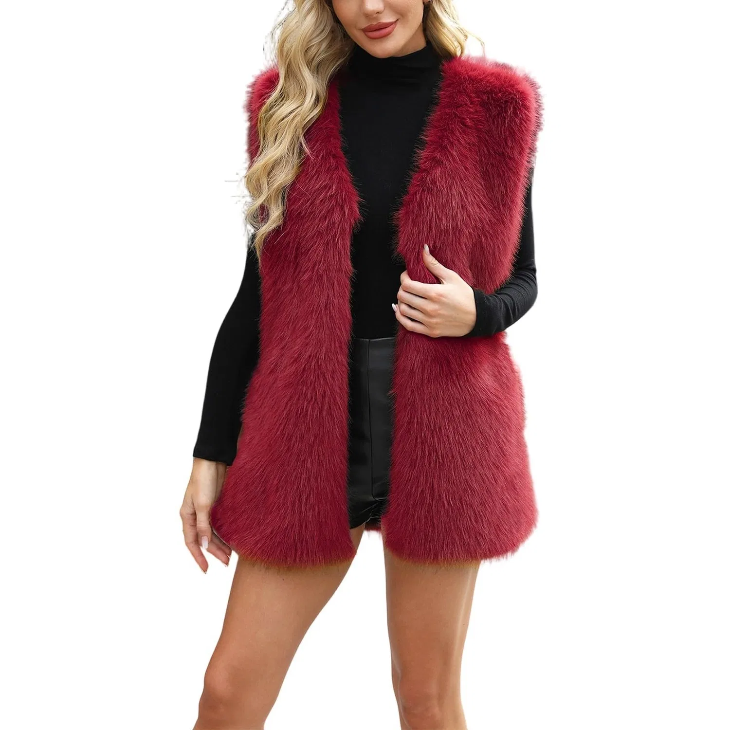 Женская куртка с принтом Lussuosa giacca invernale sintetica per un elegante cappotto in pile con vestibilità aderente per abbigliamento alla moda nella stagione fredda, Vino