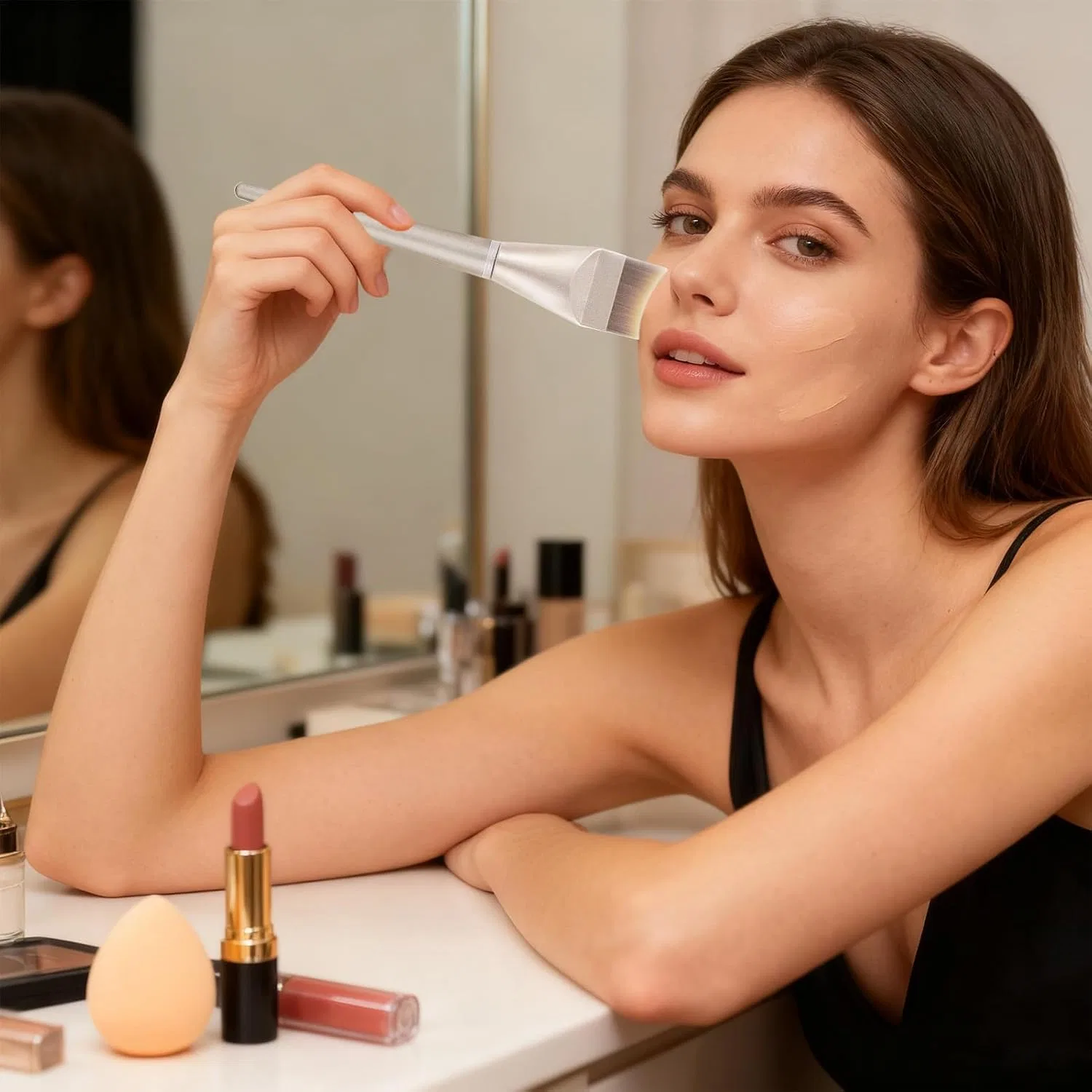 Кисть для макияжа Foundation, тонкая, 16,3 см, G1135 Crescent Foundation Brush Generisch — фото 2