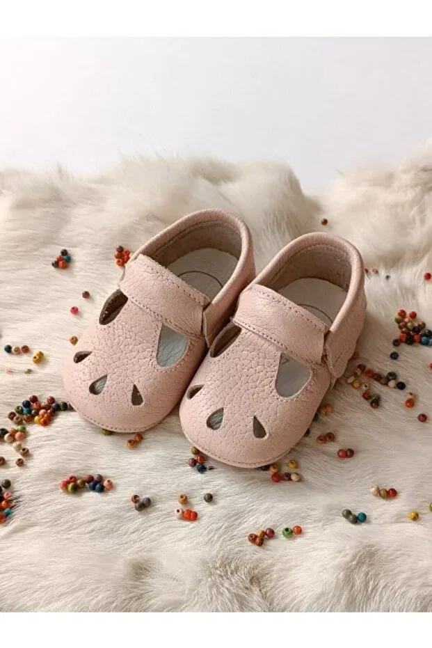 Детские пинетки для девочек из натуральной кожи Wizy powder genuine leather baby booties moccasin Hodore, Powder — фото 4