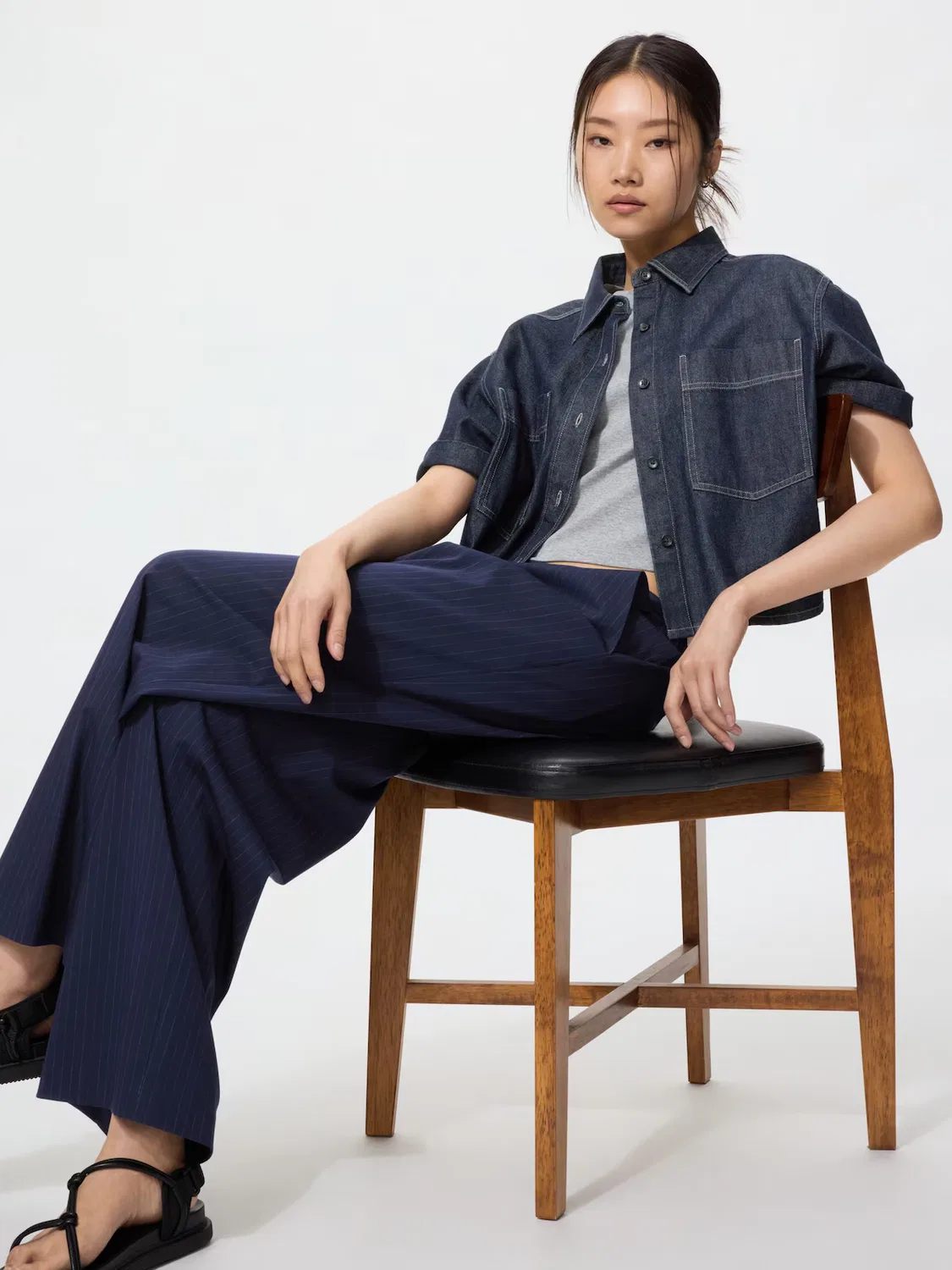 Брюки Uniqlo smart easy, повседневные, темно-синий