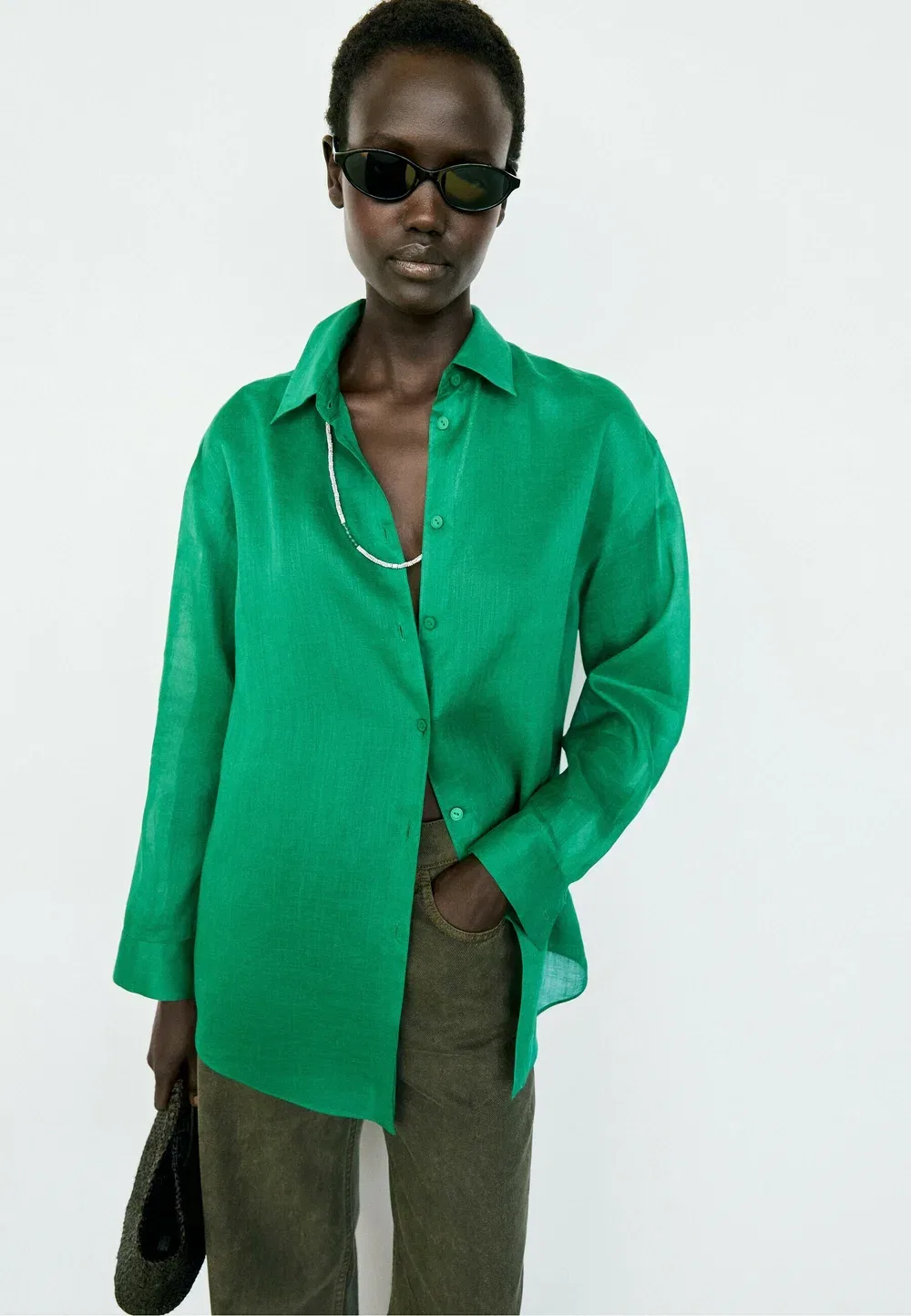 Блузка на пуговицах Massimo Dutti, Mottled Dark Green