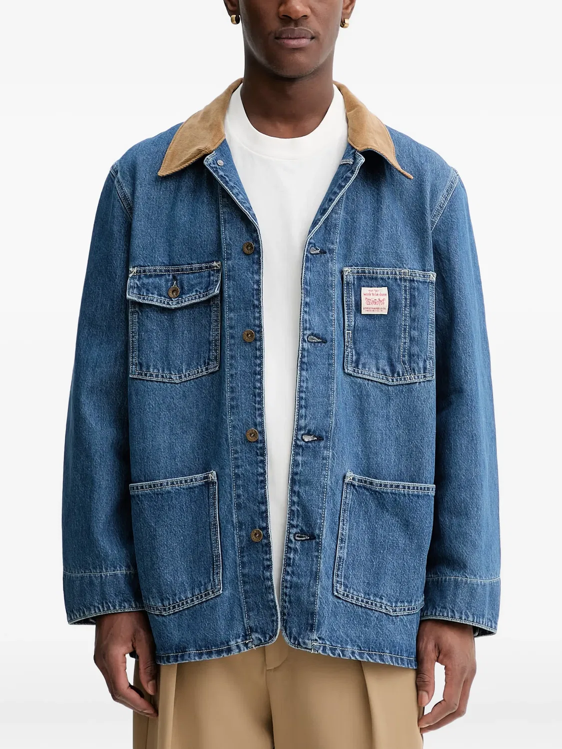Синяя джинсовая куртка с вельветовым воротником Levi's, синий