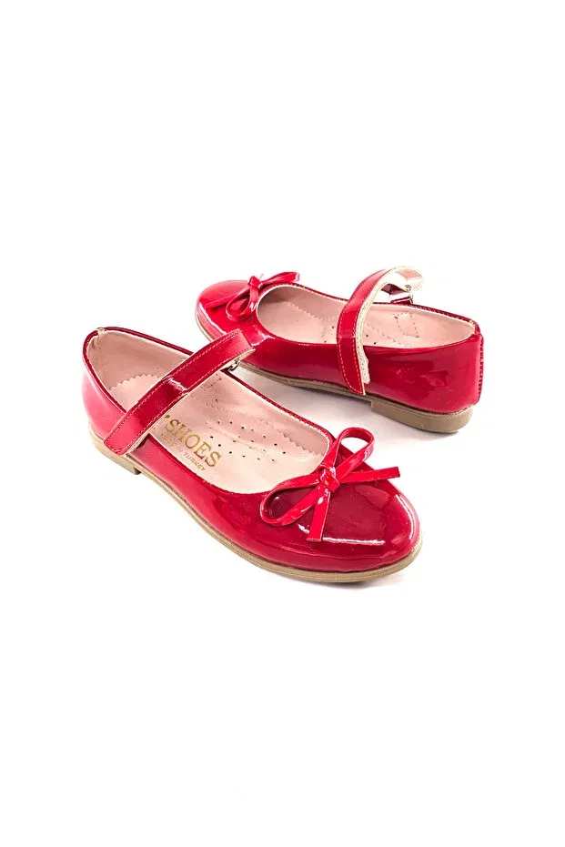 Детские балетки для девочек с бантом из лаковой кожи Bdkbutik, Red — фото 4