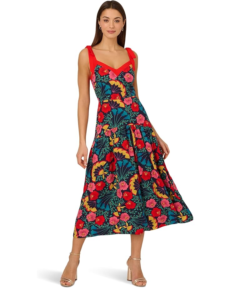 

Платье Adrianna Papell Bow Strap Midi Dress, цвет Navy Multi