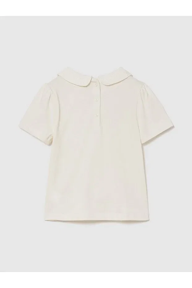 Детская футболка для девочек с коротким рукавом Cream Puff Sleeve Collar Gap, Cream-000 — фото 3