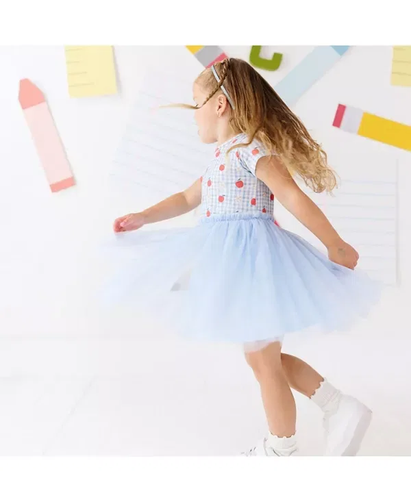 Детское платье для девочек с коротким рукавом Apple Gingham Sweet Wink, синий — фото 4