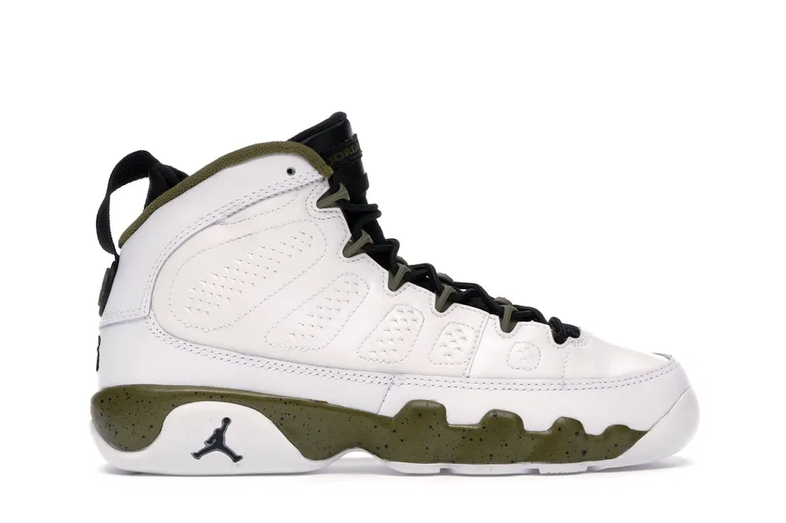 Детские кроссовки Lifestyle Jordan 9 Retro Jordan, White/Black-Militia Green