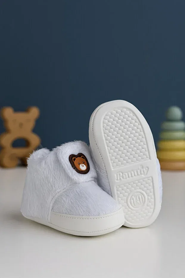 Детские ботинки для мальчиков с текстурой Premium Plush Teddy Bear Detailed Soft Sole Baby Boy Shoes-Baby Booties Eradkids, Ice Blue — фото 4