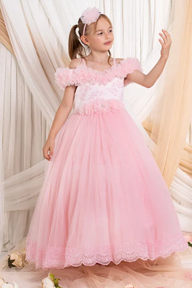 Детское платье для девочек с принтом Party Süslü Pink Kids, Pink — фото 2