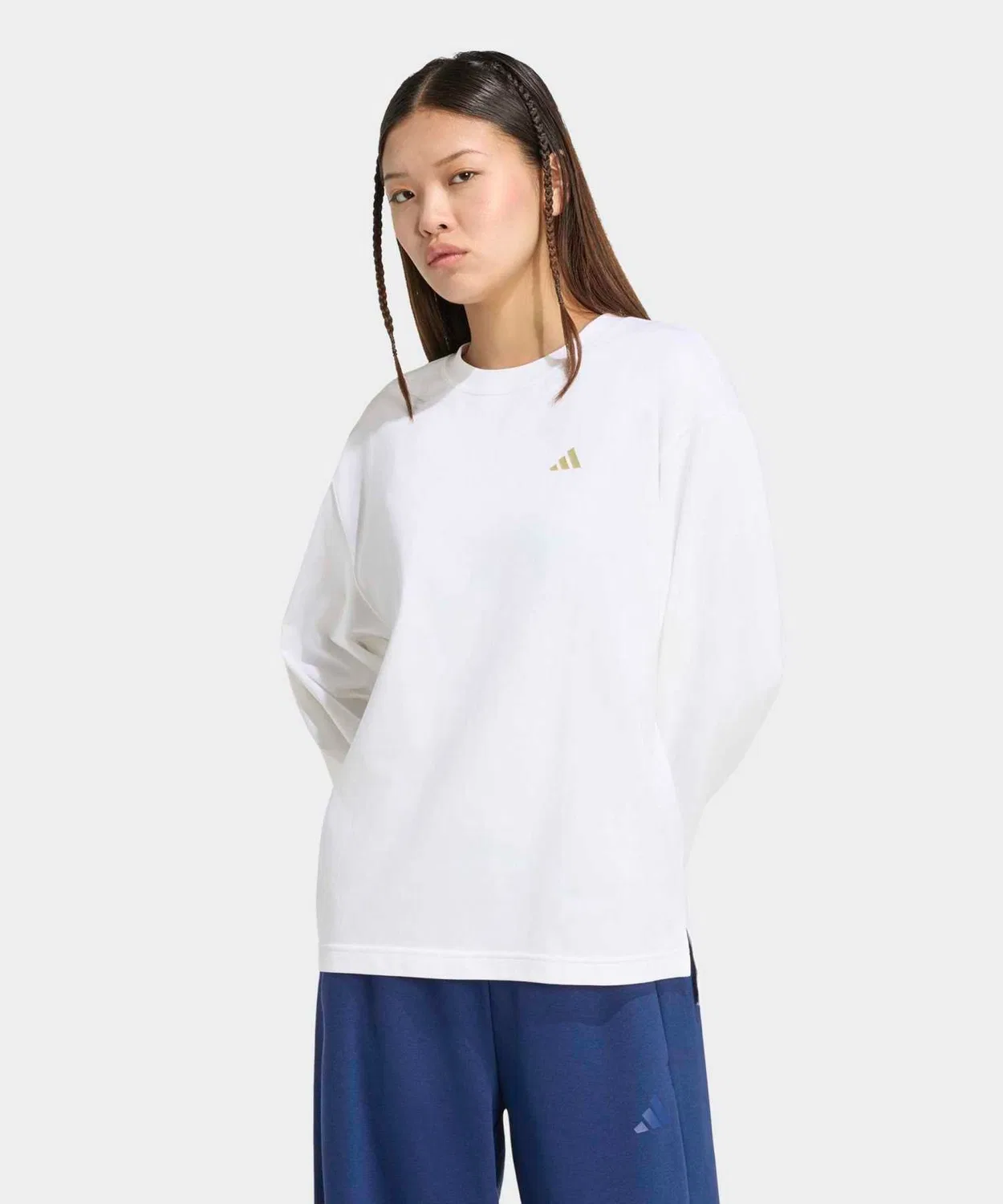 Женская футболка с длинным рукавомсвободного кроя Essentials Plus Small Logo Adidas, Белый