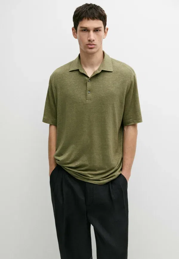 Поло из льна Short sleeve polo Massimo Dutti, Khaki, хаки